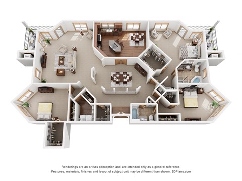 a 3d rendering of a floor plan of a house